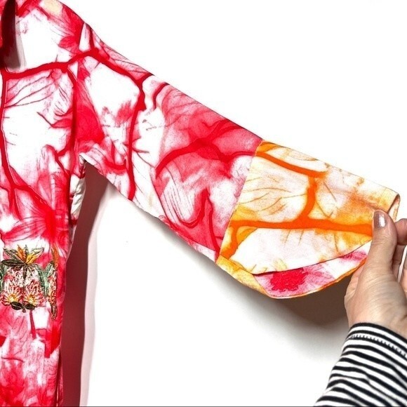 Tie Dye Water Color Embroidered Waist Maxi Dress in Red, Orange and White L - Picture 11 of 12